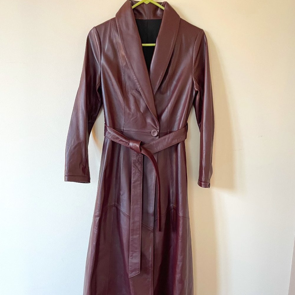 Burgundy Leather Trench Coat